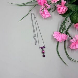 Bright Purple Abalone Shell Silver Plated Vintage Necklace